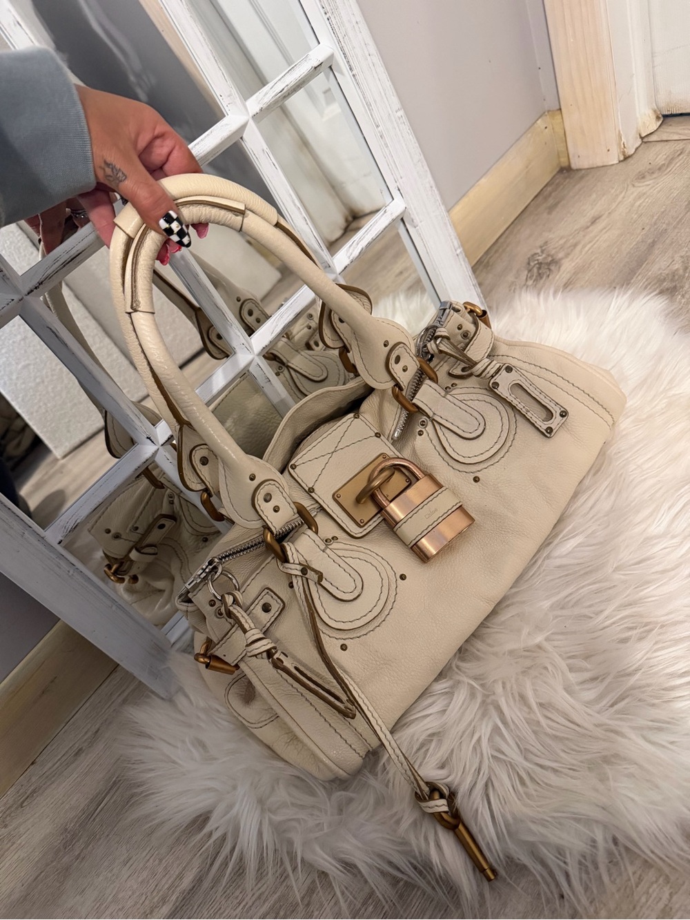 Chloe Paddington Cream Leather Satchel Bag with Gold Hardware vintage excellent